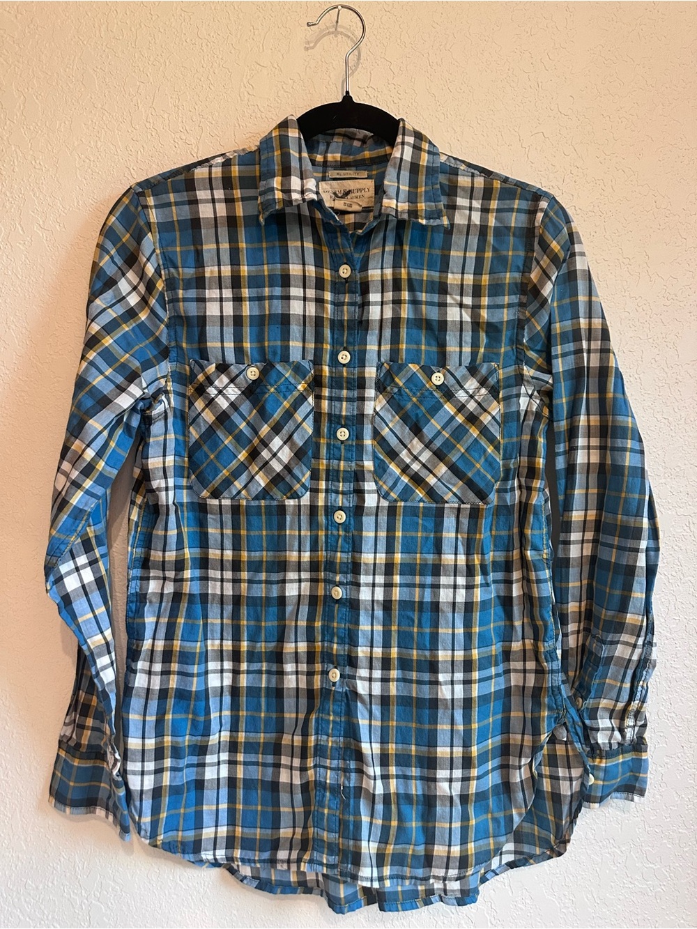 Denim & supply Ralph Lauren Blue Plaid Cotton Button-Up Shirt